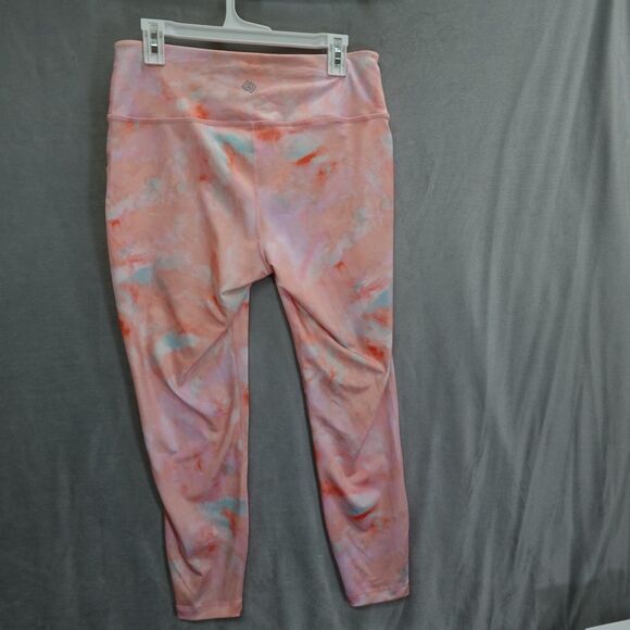 Zelos 7/8 Leggings Women’s Large Pink Peach Watercolor Tie Dye Athletic Gym Yoga - Picture 2 of 10